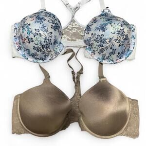 Maidenform Bra Set 38C NWT Floral Lace + Nude T-Shirt Bra Racerback Bundle
